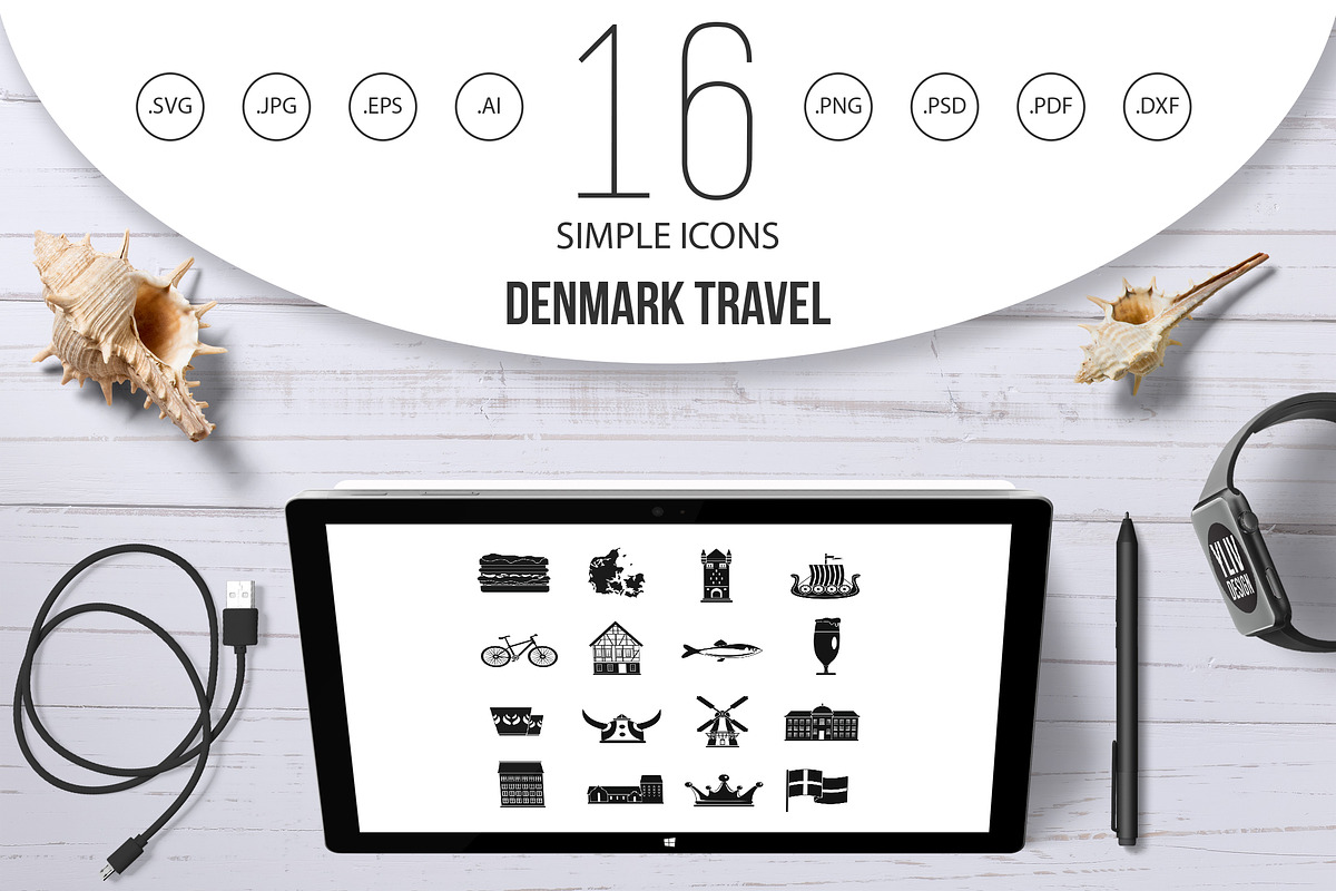 Denmark travel icons set, simple  in Graphics - product preview 8
