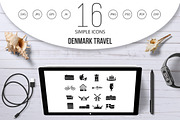 Denmark travel icons set, simple 
