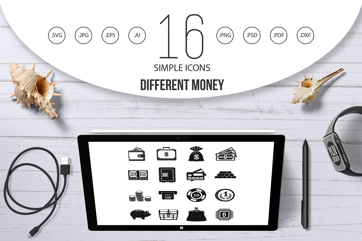 Different money icons set, simple  in Graphics - product preview 8