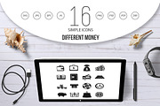 Different money icons set, simple 