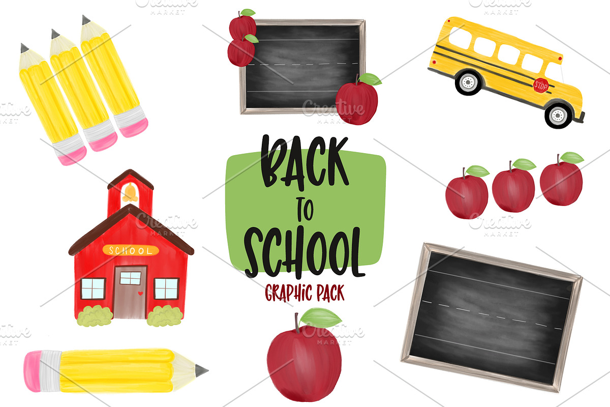 Watercolor Back to School Graphics in Objects - product preview 8
