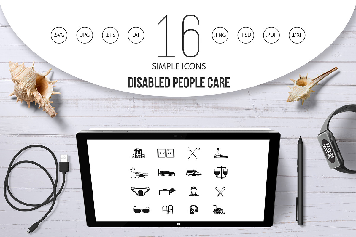 Disabled people care set, simple  in Graphics - product preview 8