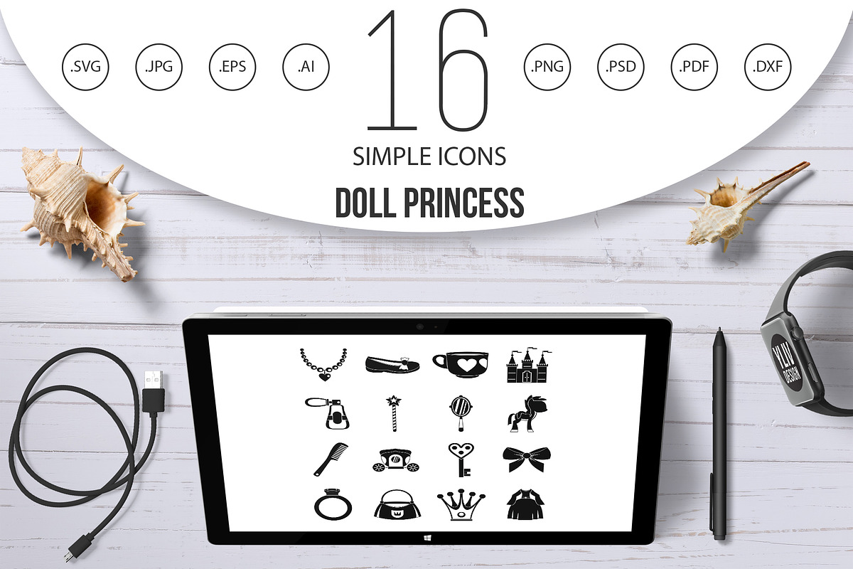 Doll princess items icons set  in Graphics - product preview 8