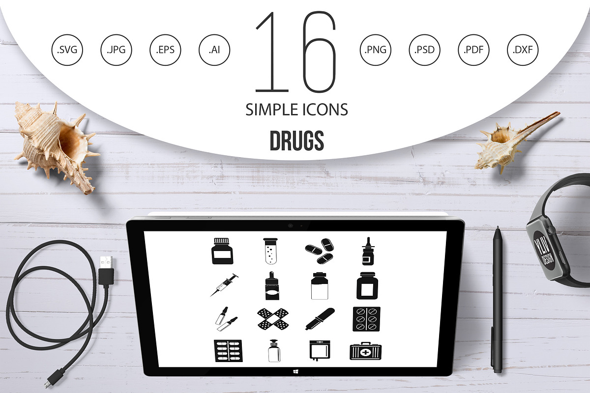 Different drugs icons set, simple  in Graphics - product preview 8