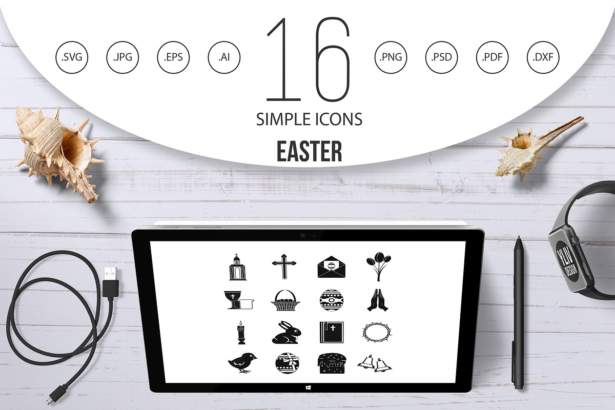Easter items icons set, simple style in Graphics - product preview 8