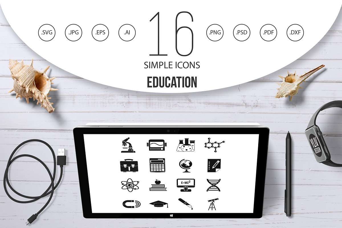 Education icons set, simple style in Graphics - product preview 8