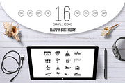 Happy Birthday icons set, simple  