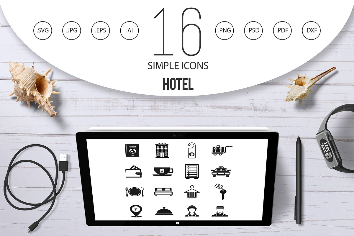 Hotel icons set in simple style  in Icons - product preview 8