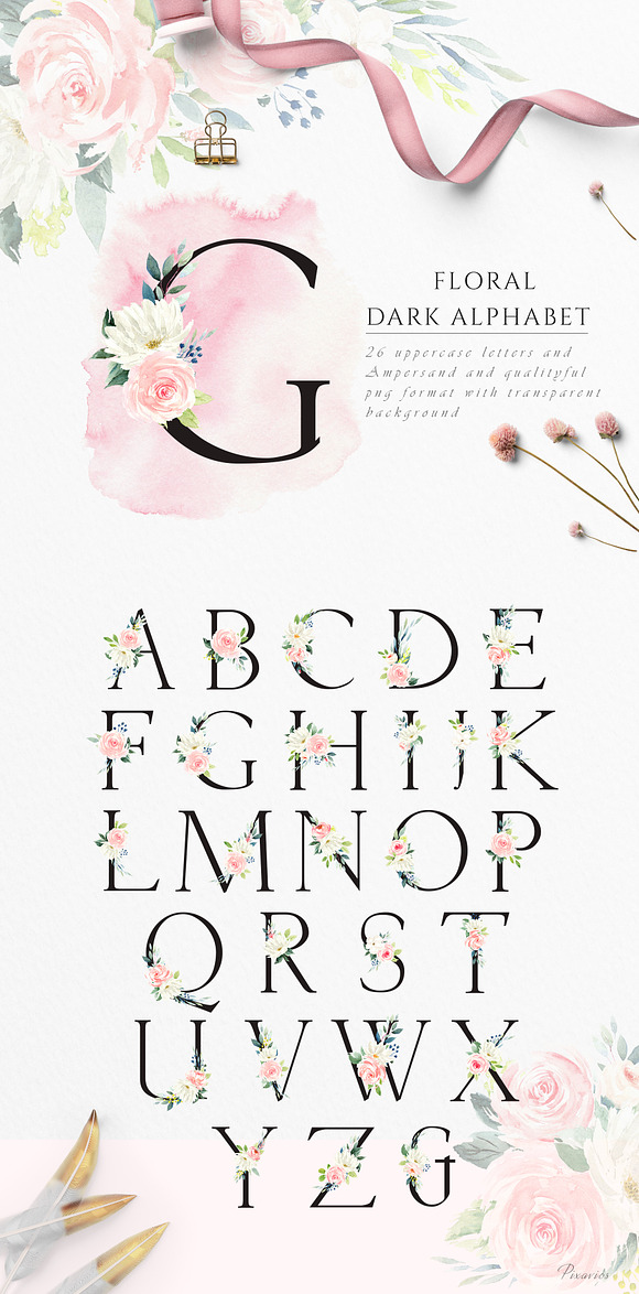 Floral Alphabet Design Set in Illustrations - product preview 7