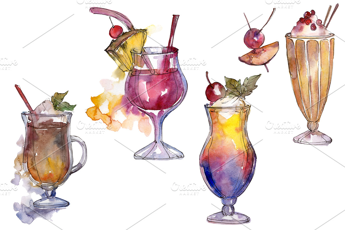 Watercolor exotic drink cocktail PNG in Illustrations - product preview 8