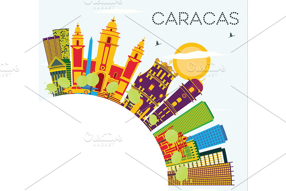 Caracas Venezuela Skyline with Color in Illustrations - product preview 8