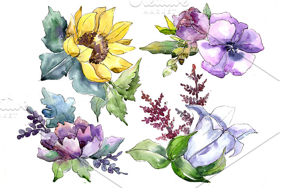 Wildflower bouquets PNG watercolor in Illustrations - product preview 4