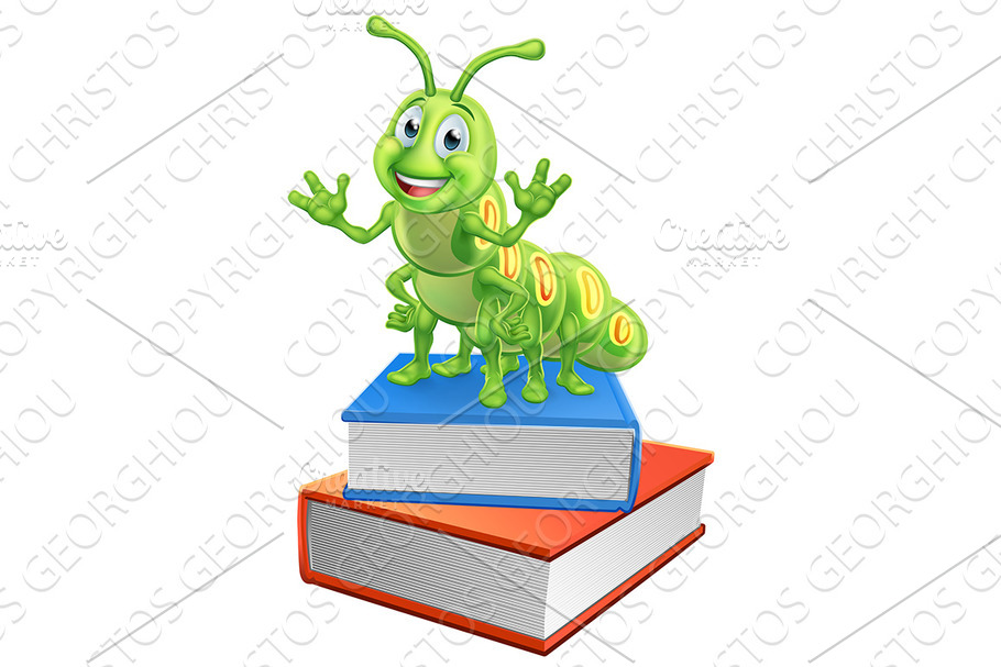 Bookworm Caterpillar Worm on Book in Illustrations - product preview 8