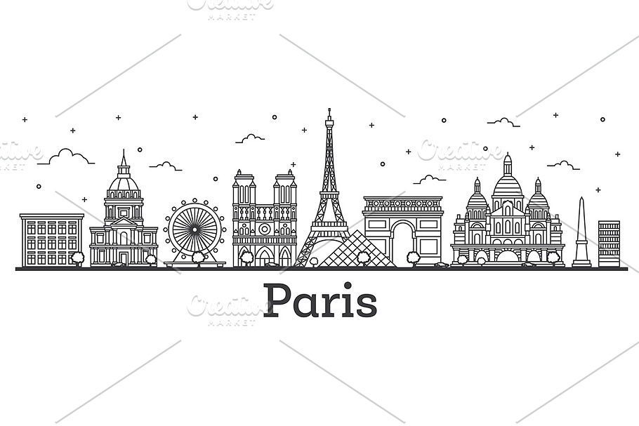 Outline Paris France City Skyline in Illustrations - product preview 8