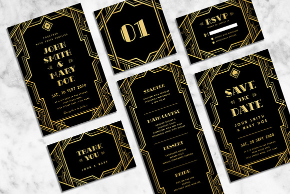Art Deco Wedding Invitation Suite in Wedding Templates - product preview 1
