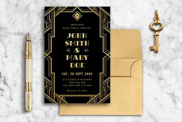 Art Deco Wedding Invitation Suite in Wedding Templates - product preview 2