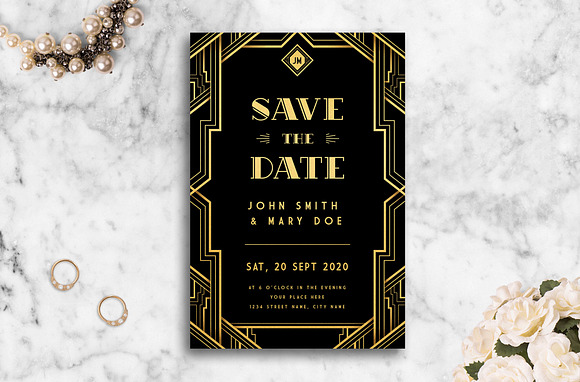 Art Deco Wedding Invitation Suite in Wedding Templates - product preview 4