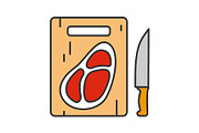 Steak on cutting board color icon