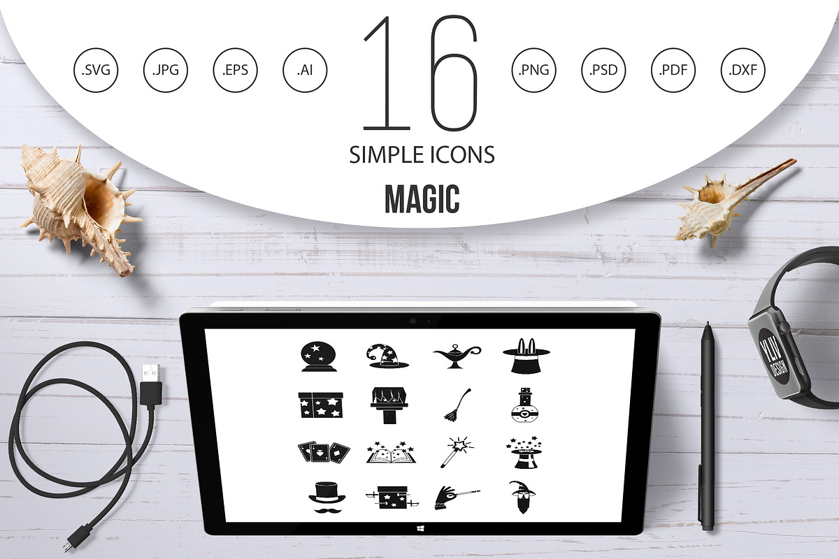 Magic icons set, simple style in Graphics - product preview 8