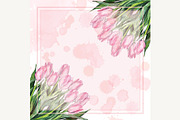 Watercolor tulip flower frame border