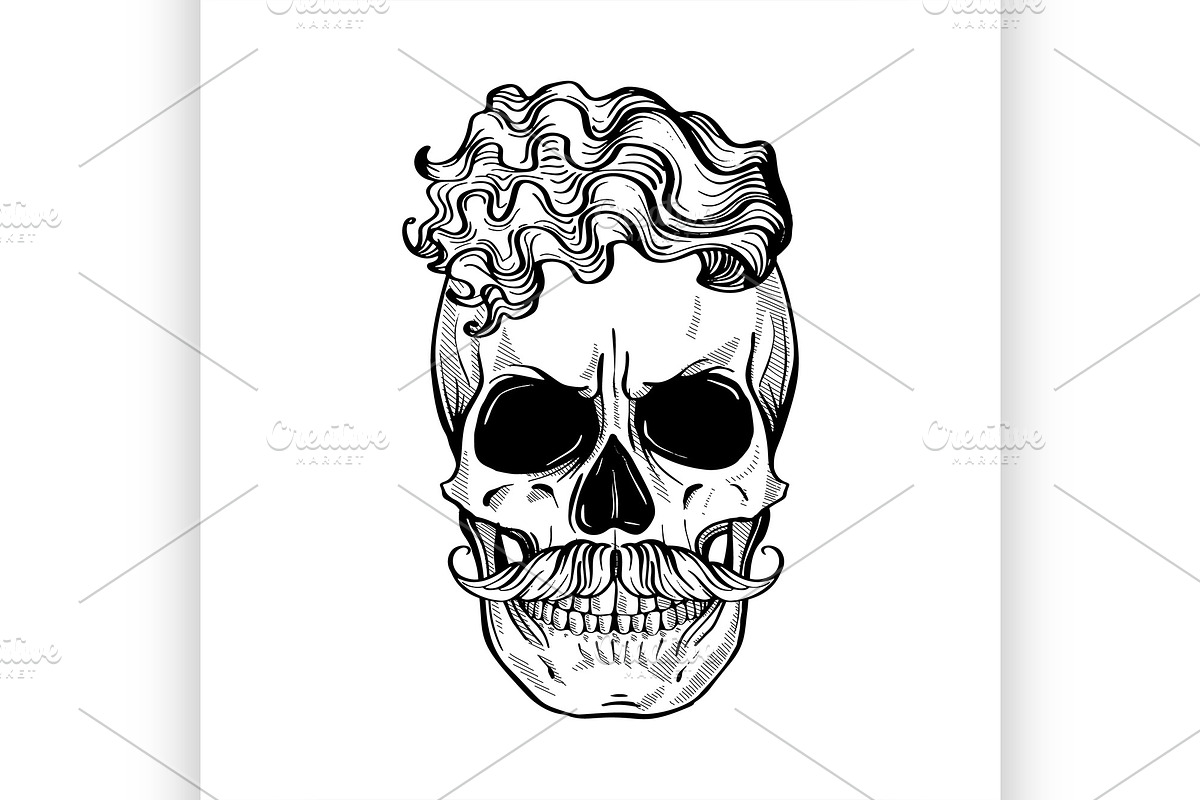 Angry skull with hairstyle in Illustrations - product preview 8