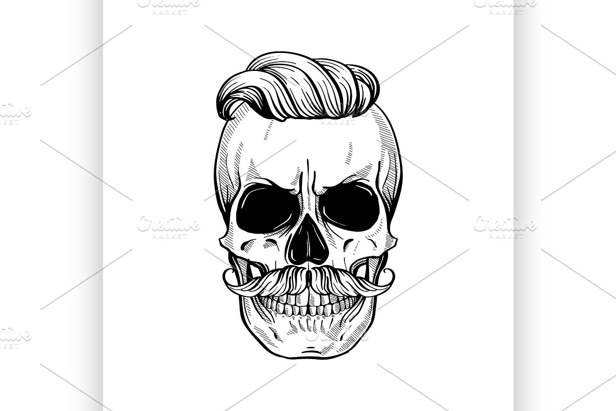 Angry skull with hairstyle in Illustrations - product preview 8