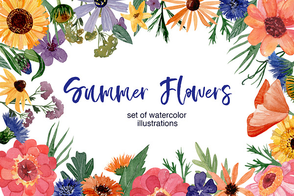 Summer Flowers watercolor set