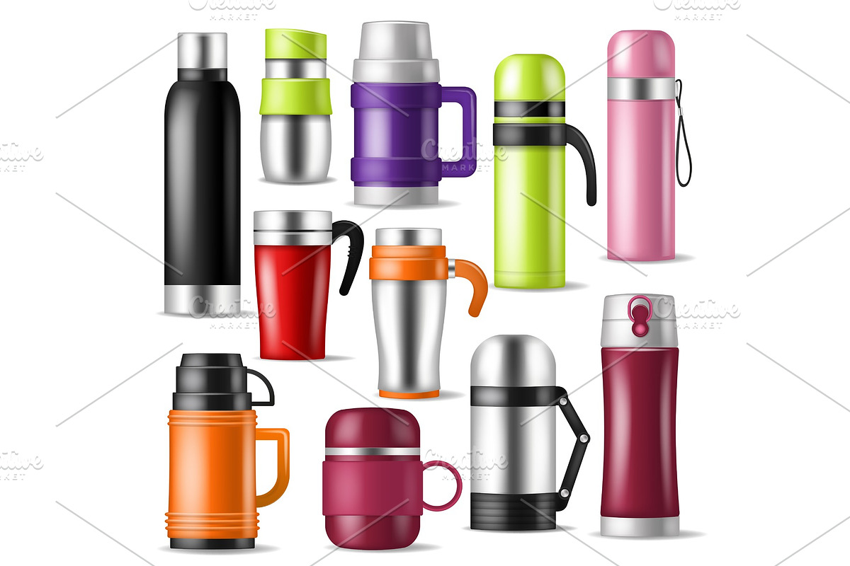 Thermos vector vacuum flask or in Illustrations - product preview 8