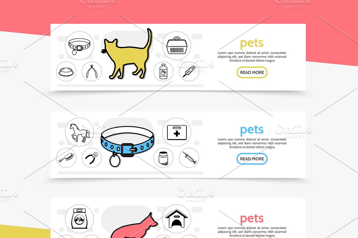 Pets horizontal banners in Illustrations - product preview 8