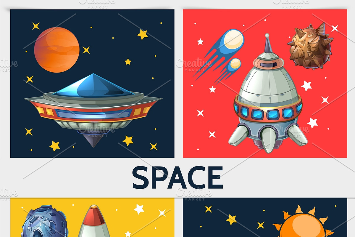 Colorful space square composition in Illustrations - product preview 8