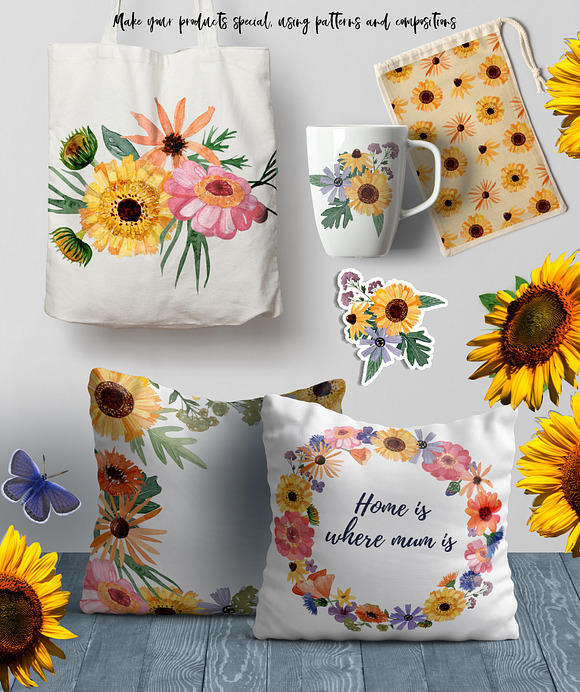 Summer Flowers watercolor set in Illustrations - product preview 1
