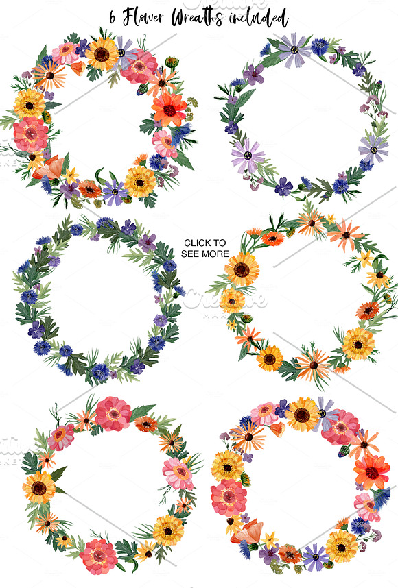 Summer Flowers watercolor set in Illustrations - product preview 2