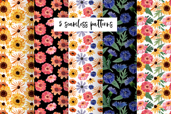 Summer Flowers watercolor set in Illustrations - product preview 3