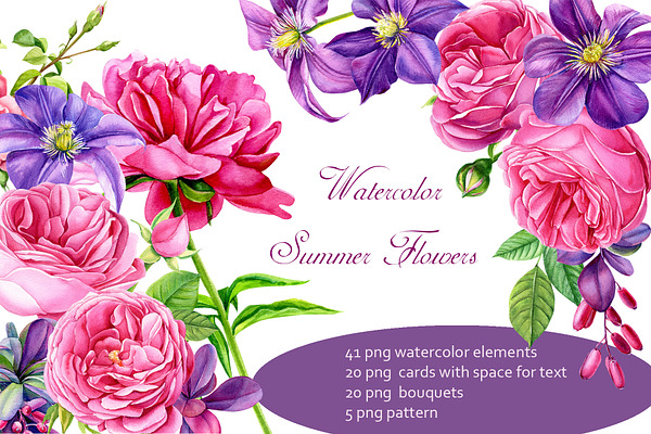Summer flowers watercolor