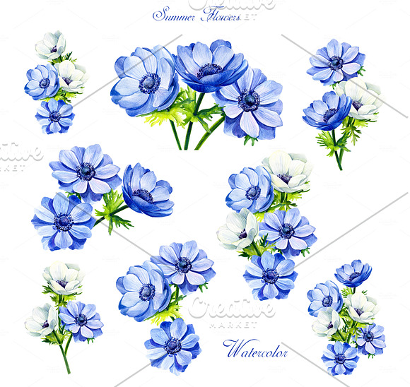 Summer flowers watercolor in Illustrations - product preview 7