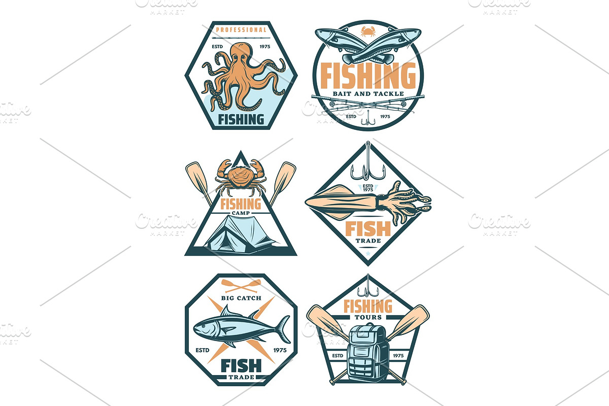 Fishing sport badges and icons in Illustrations - product preview 8
