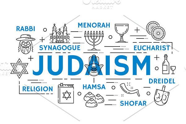 Judaism religion symbols, thin line