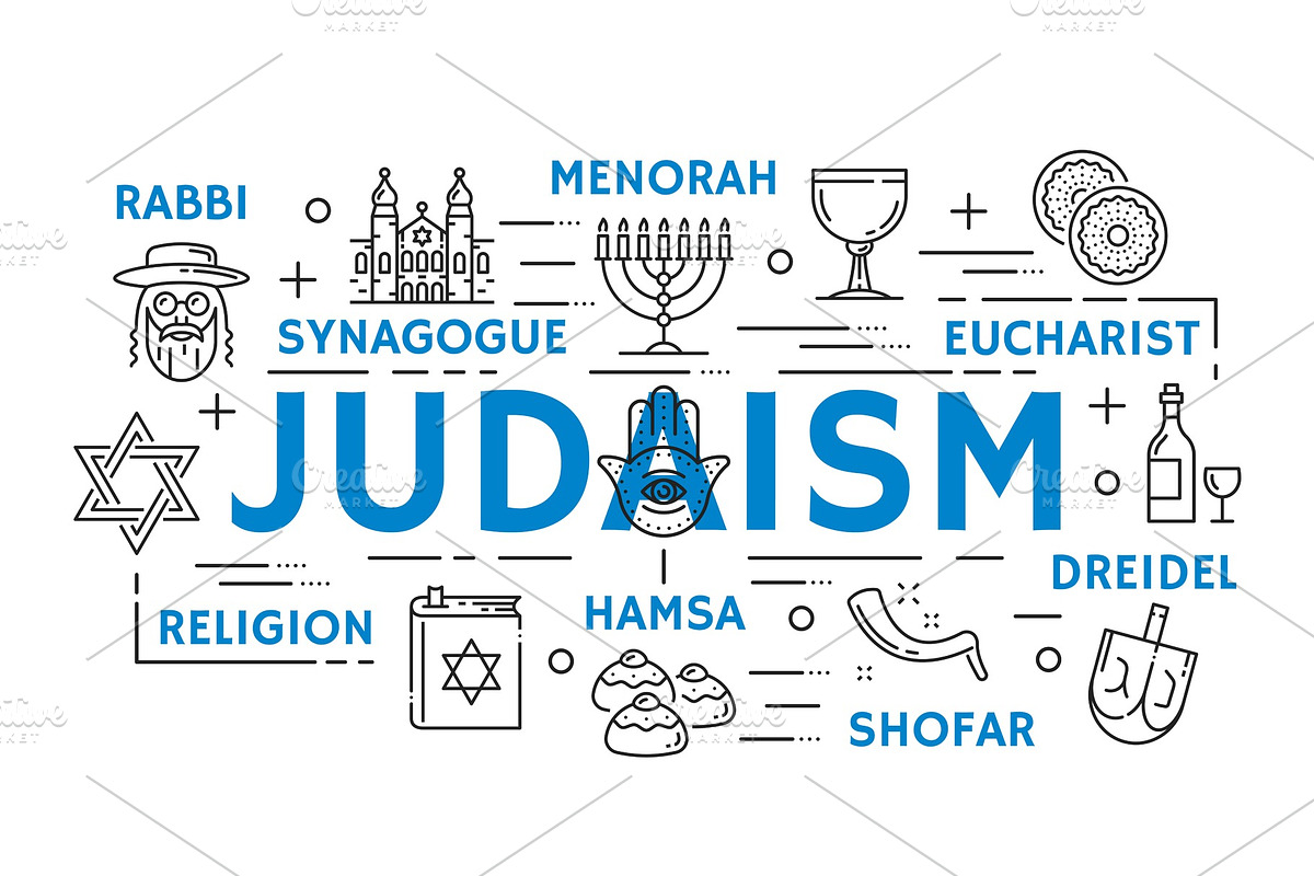 Judaism religion symbols, thin line in Illustrations - product preview 8