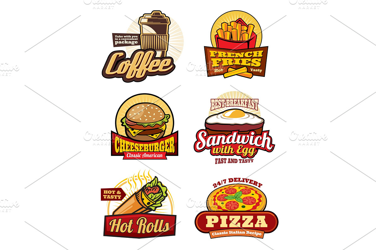 Fast food restaurant meal labels in Illustrations - product preview 8