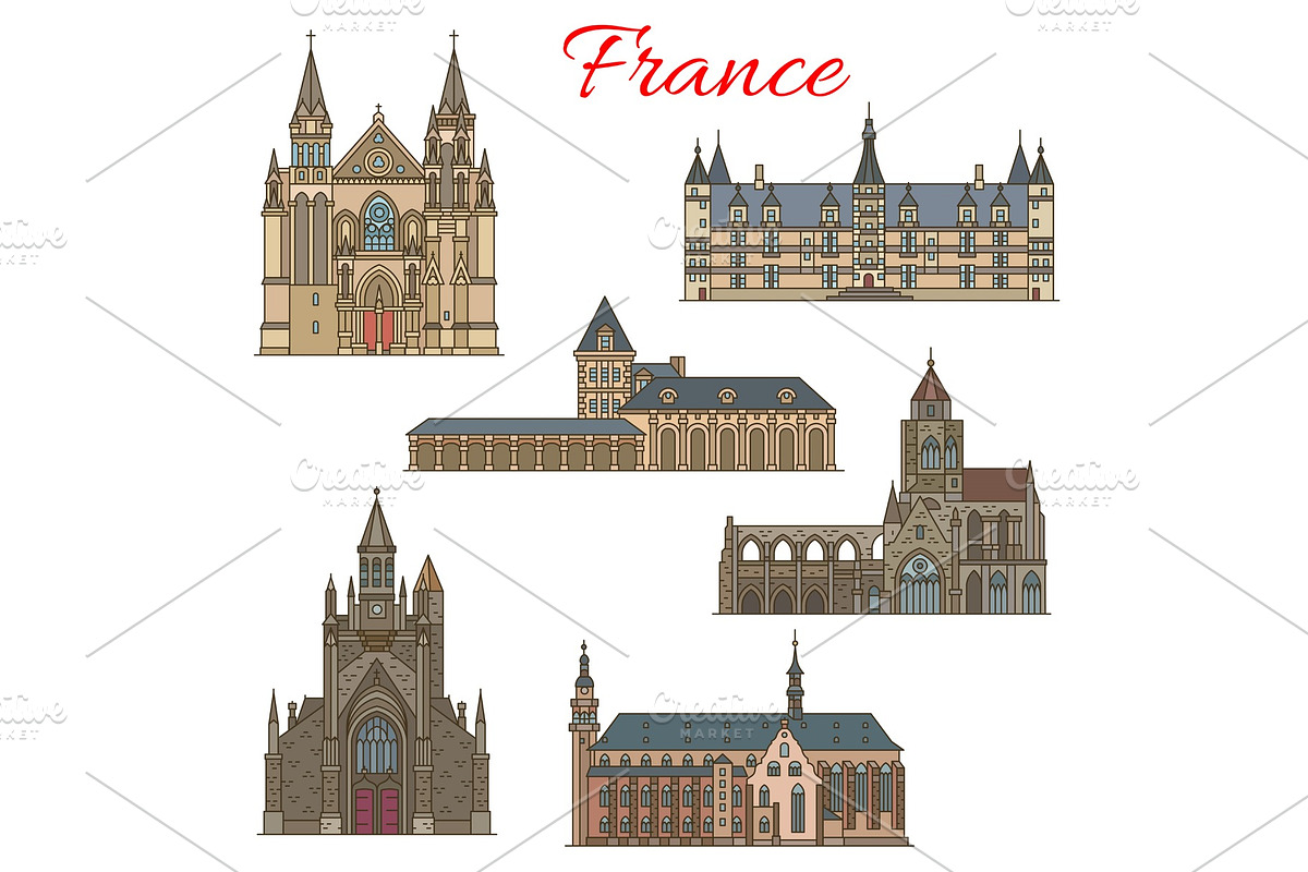 French travel landmarks buildings in Illustrations - product preview 8