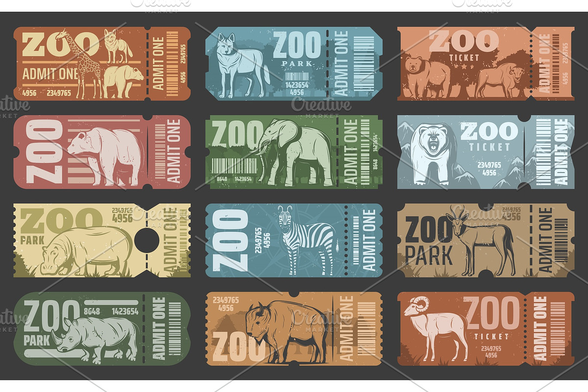Zoo park tickets with animals in Illustrations - product preview 8