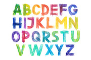 Colored pencils alphabet font type
