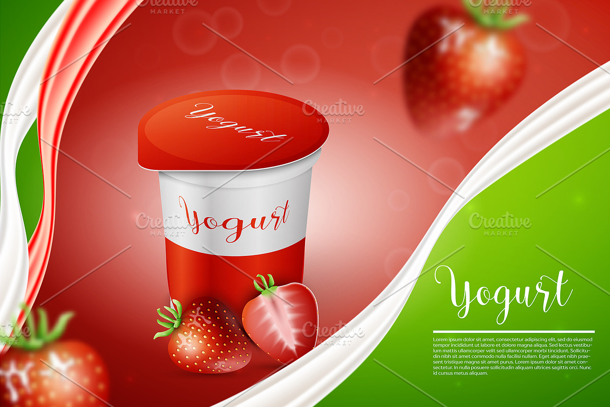 Strawberry and yogurt milk splashes in Illustrations - product preview 8