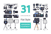 Videographer Equipment in Flat Style