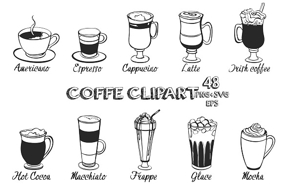 Coffe clipart black and white in Graphics - product preview 1