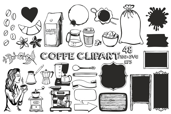 Coffe clipart black and white in Graphics - product preview 2