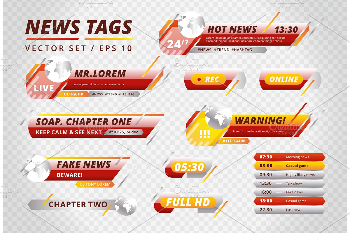 Bright tags for news channels in Illustrations - product preview 8