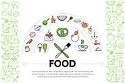 Food line icons composition