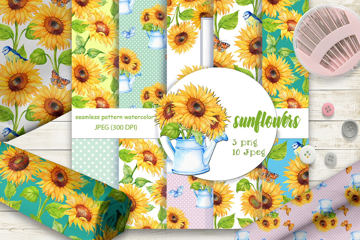 Sunflowers. seamless patterns . in Patterns - product preview 8