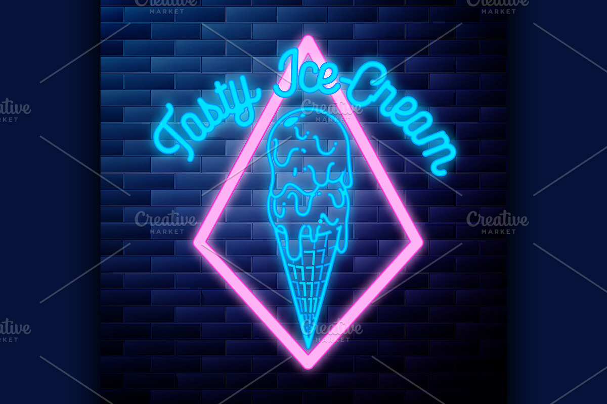Vintage Ice Cream emblem glowing in Illustrations - product preview 8